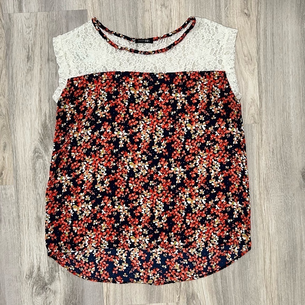 Papermoon Stitch Fix Floral Satin Lace Lightweight Cap Sleeve Top Shirt Size M
